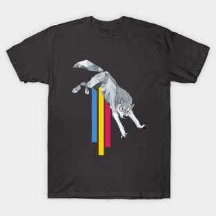 Grey wolf with primary color streak T-Shirt